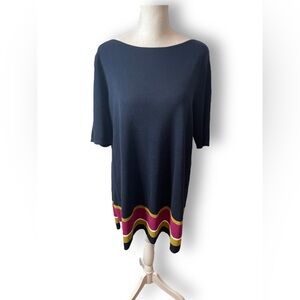 J. Jill Size M Knit Top Short Sleeve Sweater Pullover Navy Blue Stripe Tunic